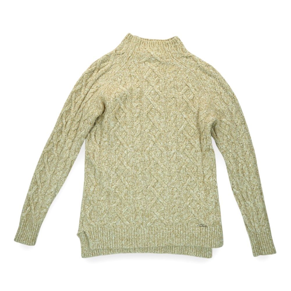 Michael Kors Women's Cable Knit Sweater Cotton Wool Size Small Beige Long Sleeve